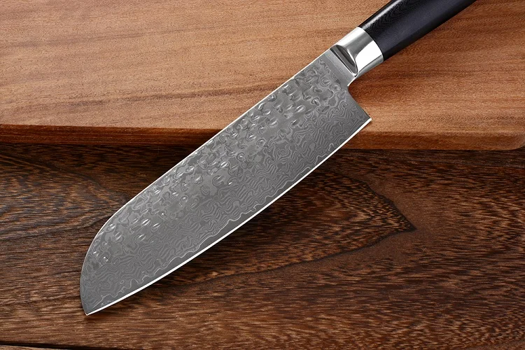 Продукт 7 дюймов Дамасская кухня Santoku kinfe для мяса с G10 ручкой
