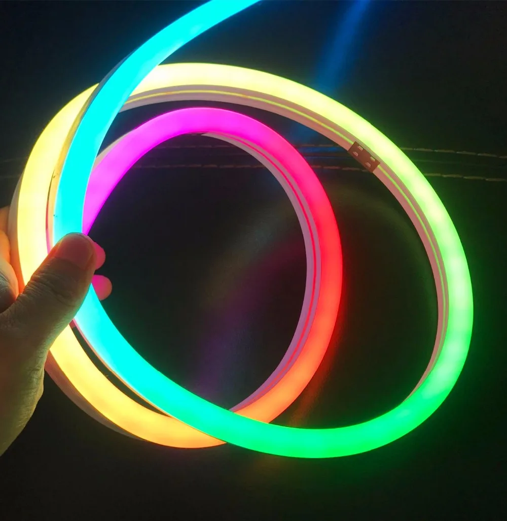 15мм*25м/5м DC5V гибкий адресуемый светодиодный неоновый пиксельный свет RGB полного цвета 60 светодиодов/м с 60 пикселями/м IP65 вкл.