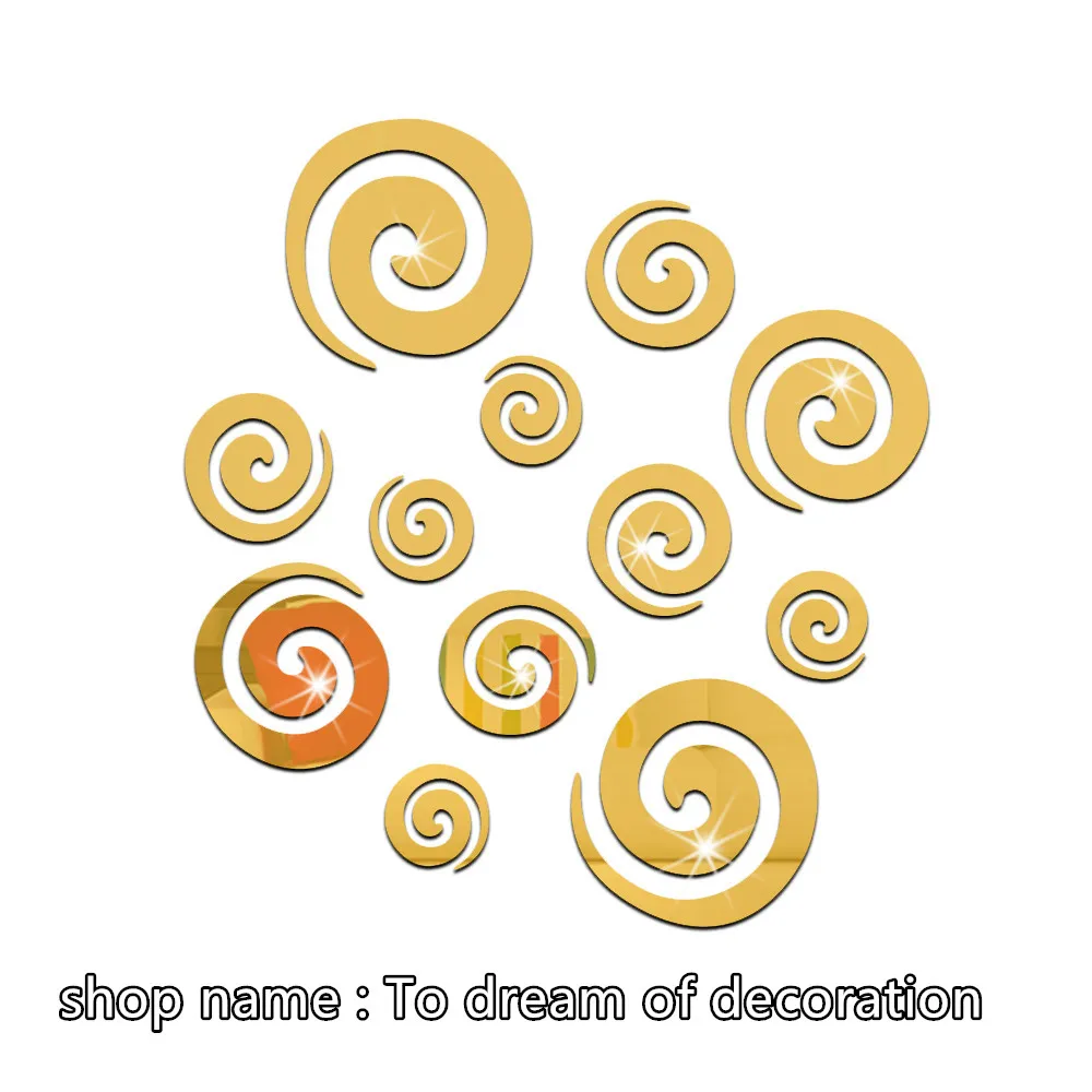 12 pcs lot Swirls Silver Mirror Ps Plastic wall Sticker 3d living room sofa background Home decoration Decal | Дом и сад