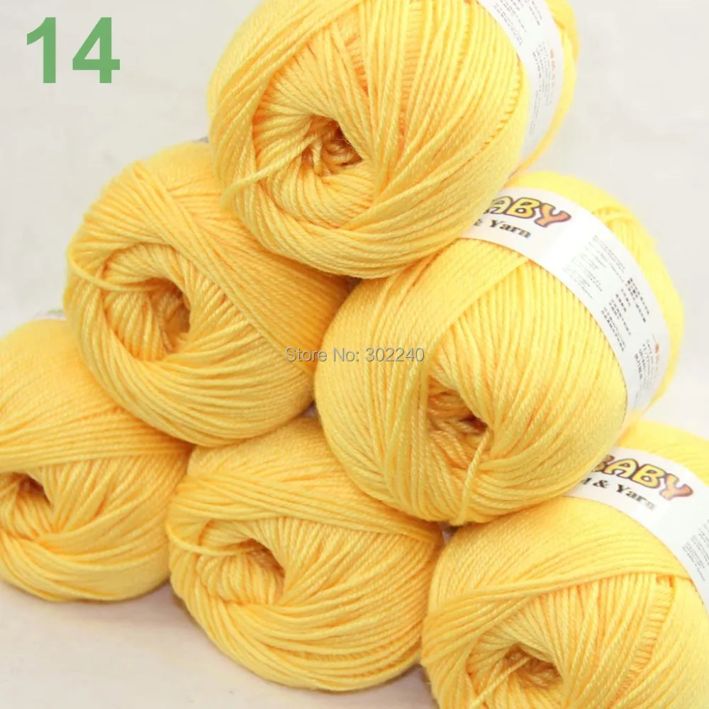 

Набор из 6 мотков x 50 г DK шелковая шерстяная кашемировая детская пряжа для ручного вязания желтая банановая пряжа 14