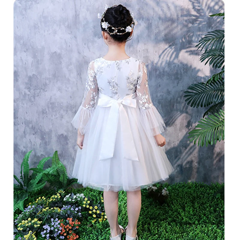 Girls White Princess Dress Flower Embroidered High Quality Prom Gown New Year Christmas Ceremonial Robe Elegant Frocks for 3-12T