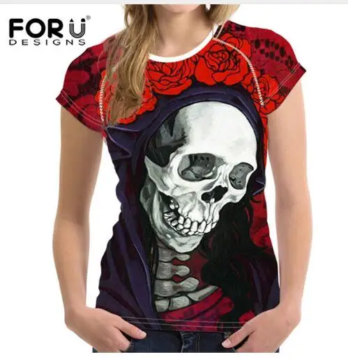 FORUDESIGNS/Милая футболка с черепом для женщин топы корректирующие, Kawaii летние женские футболки плюс размеры молодежи обувь для девочек футболк - Цвет: XD014BV