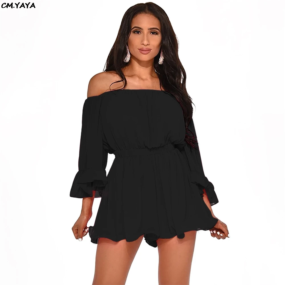 Женское шифоновое пляжное мини платье выше колена с открытыми плечами и вырезом