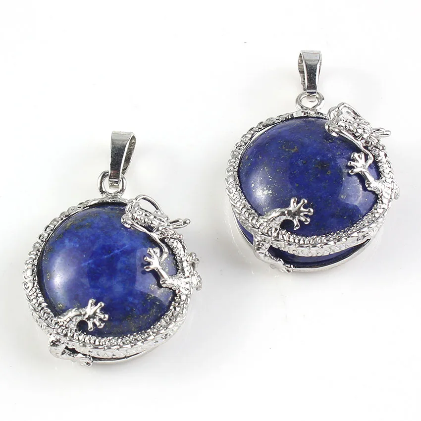 Трендовые бусины посеребренные китайский Дракон обертывание лазурит половина