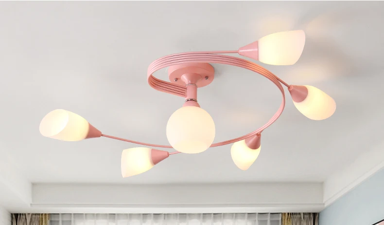 PINK 5X1 Розовые/синие/черные светодиодные лампы для дома, белый абажур, люстра, железные Современные Люстры, приспособление для внутреннего освещения - Цвет абажура: PINK 5X1