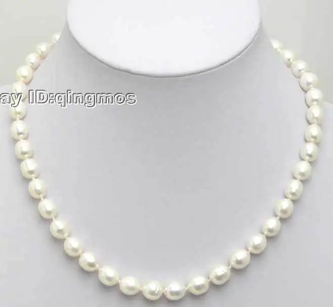 

SALE Big 8-9MM WHITE Natural Freshwater Oval PEARL 17" NECKLACE-nec5024 Wholesale/retail Free shipping