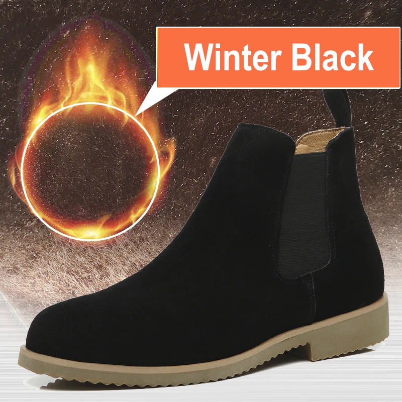 Winter Black Misalwa/мужские ботинки «Челси»; простые мужские ботинки из коровьей замши с острым носком; повседневные универсальные зимние ботинки; цвет песочный, хаки; Размеры 37-44 - Цвет: Winter Black