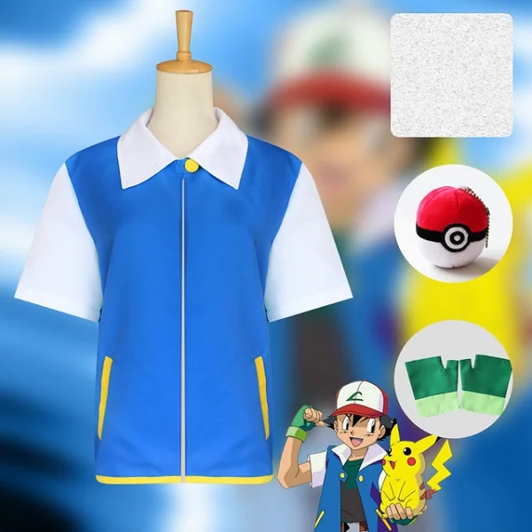 Jacket Gloves Ball Аниме покемон косплей Ash Ketchum косплей костюм синяя куртка шляпа перчатки Poke Ball полный комплект костюмы на Хэллоуин - Цвет: Jacket Gloves Ball