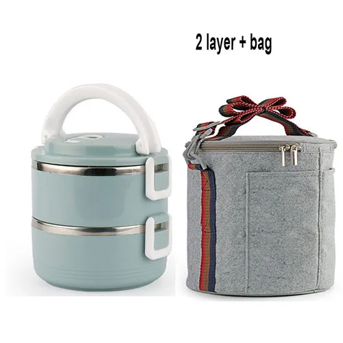 2 Layer (Blue) Bag Японский Ланч-бокс, термоконтейнер для еды, Bento box из нержавеющей стали, ланчбокс для детей, портативный, для пикника, школы, утолщенный контейнер для еды - Цвет: 2 Layer (Blue) Bag
