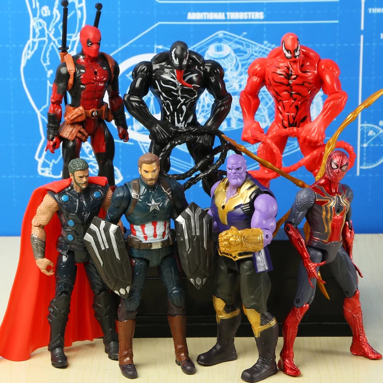7 Piece Hasbro Marvel, Фигурки Мстителей, 16 см, герой, кукла, Железный человек, Человек-паук, Халк, Тор, танос, декоративная модель, детская игрушка, подарок - Цвет: 7 Piece