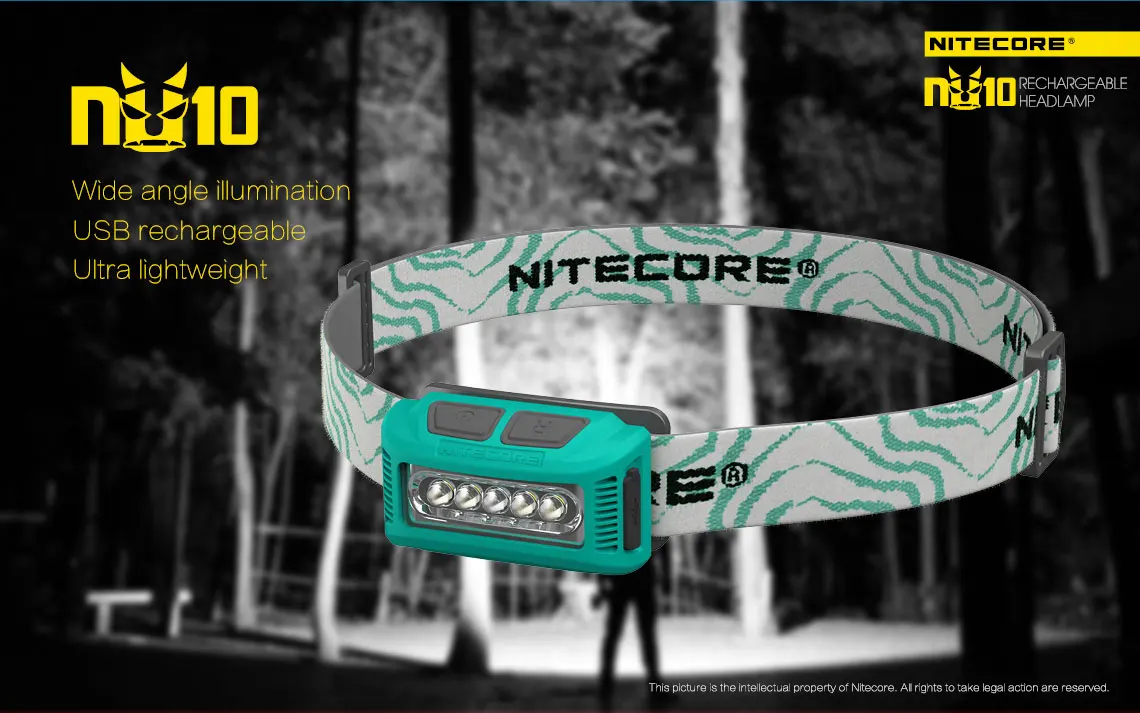 Nitecore NU10 налобный фонарь с широким диапазоном освещения светильник с USB Перезаряжаемый красный и белый светильник