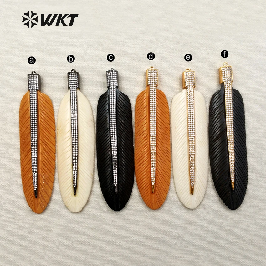 MP046 оптовая продажа Модная уникальная кость буйвола кулон в форме пера микро