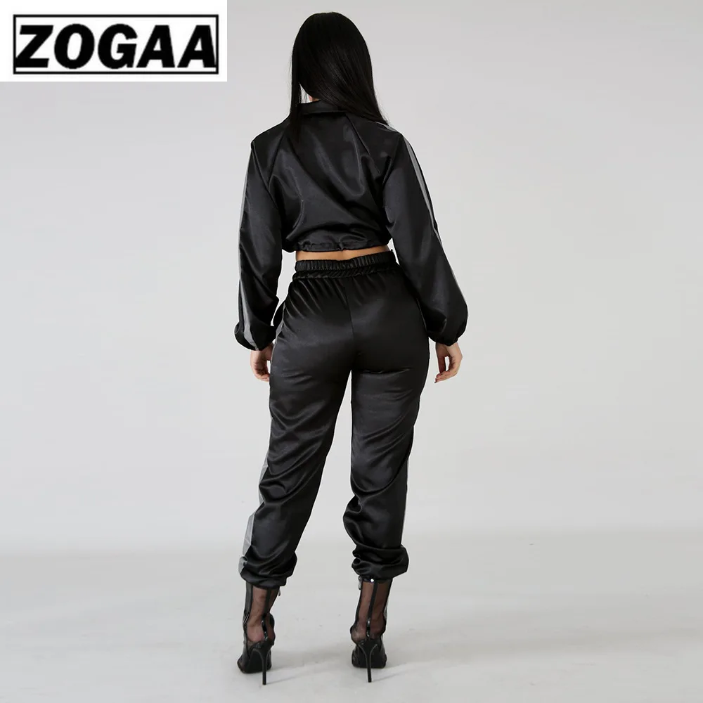 Женский спортивный костюм из 2 предметов ZOGAA черный укороченный топ + штаны