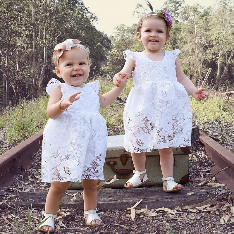 Летнее платье для девочек детская одежда белого цвета Babys кружева вышитые
