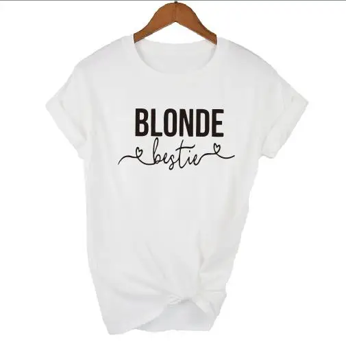 white t black BLONDE OKOUFEN, светлые брюнеты, футболки для женщин, повседневный Топ, футболка, лучший друг, подходящие женские топы, летняя стильная футболка, Прямая поставка - Цвет: white t black BLONDE