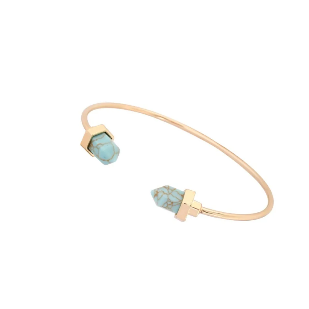 New Boho Created Blue White Stone Healing Bullet Point Bracelets &amp Bangles Faux Marble Howlite Bangle For Women #273873 | Украшения и
