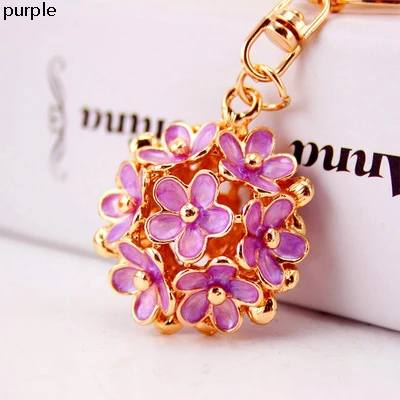 purple Элегантный позолоченный синий розовый оранжевый красный белый черный ручной эмалированный полый маленький цветок дизайн металлический сплав брелки - Цвет: purple