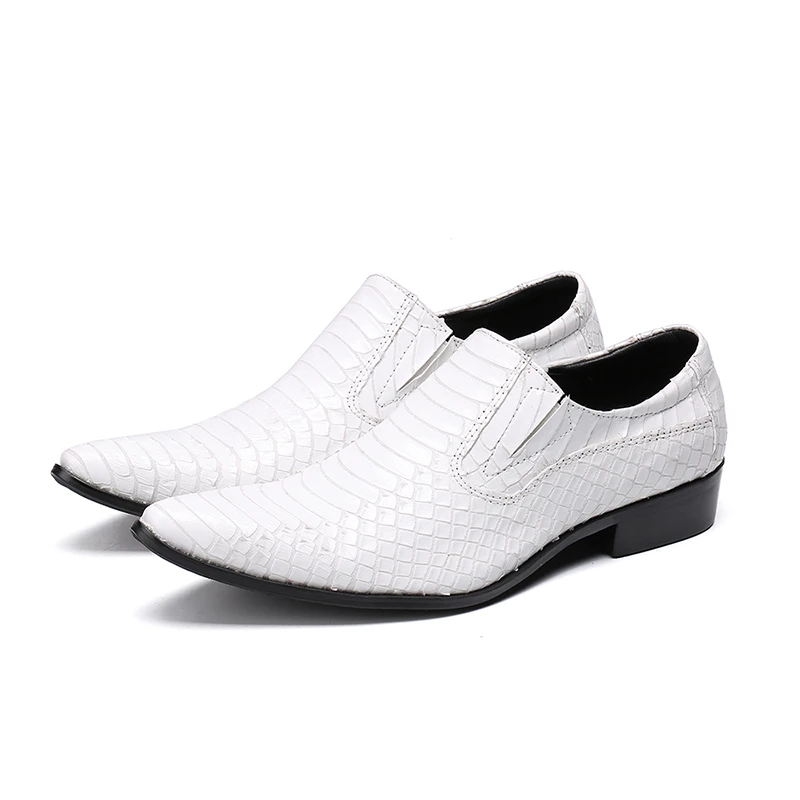 Фото Sepatu Pria, белые мужские туфли из натуральной кожи, мужские деловые туфли из крокодиловой кожи, деловые вечерние свадебные туфли, оксфорды с острым носком №1