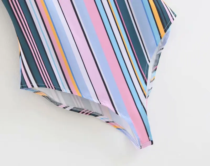 Летние пляжные Комбинезоны Сексуальная Винтаж Stripe Scoop neck боди Для женщин