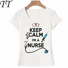 Футболка с надписью Keep Calm для медсестры, футболка с забавным дизайном, топы для медсестер, новинка, Женские повседневные футболки, Милая футболка для девушек