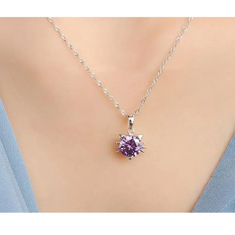 Женская Посеребренная цепочка с подвеской в виде кота и эльфа|f pendant|silver crystal