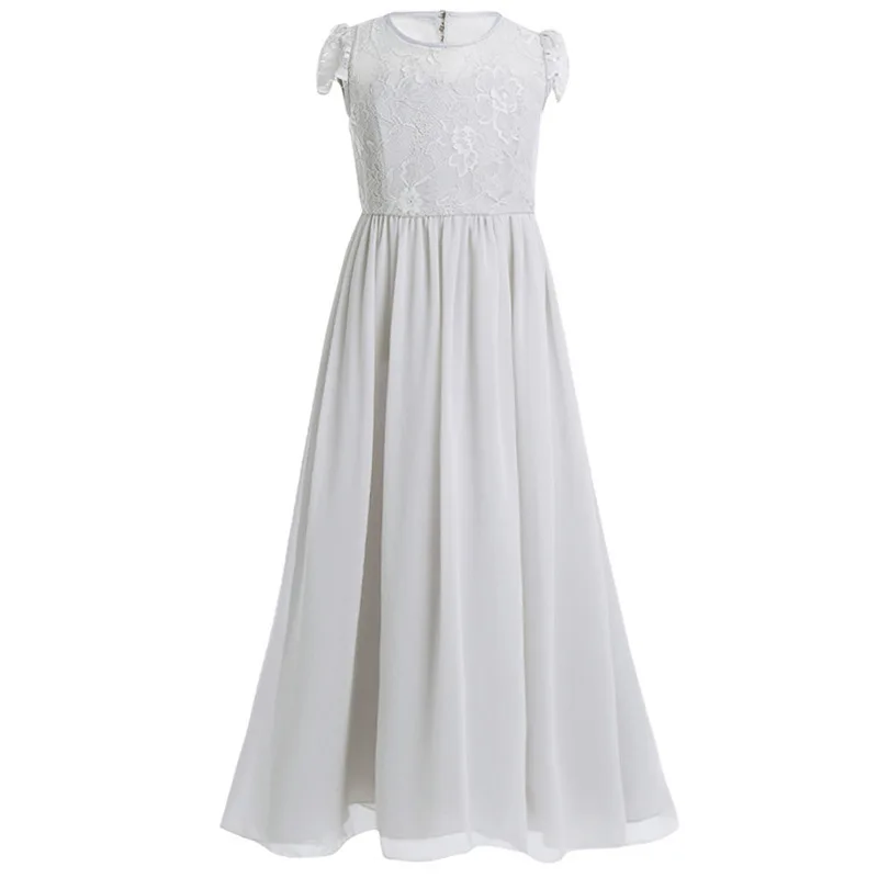 

Children Girls Clothing Short Sleeve Summer Lace Princess Wedding Dress Girls Teenager Chiffon Party Long Prom Dress TZ258