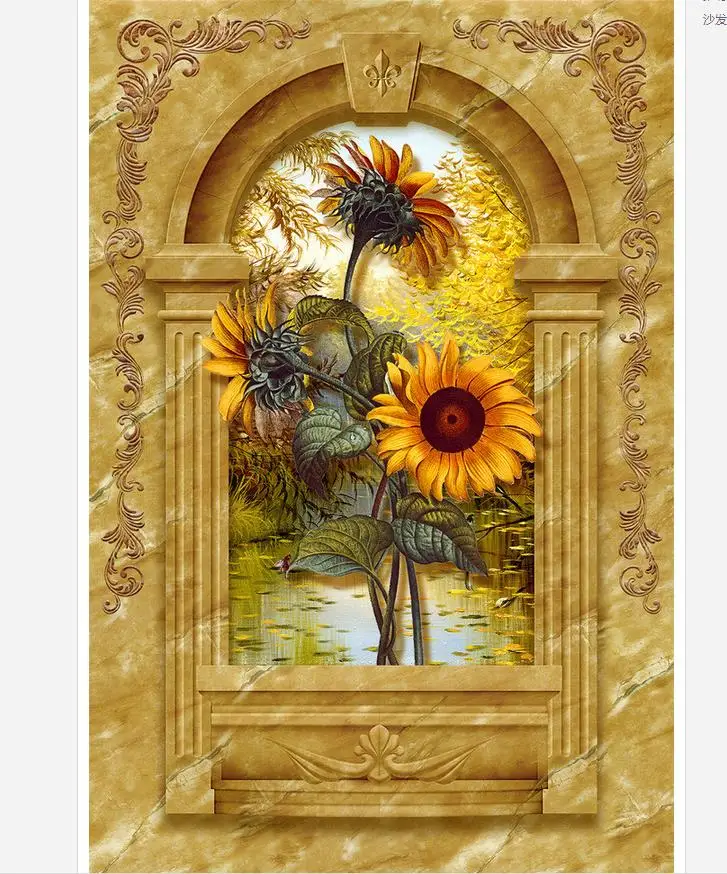 Украшение дома цветок обои 3D Подсолнух мраморный вход росписи 3d картины для