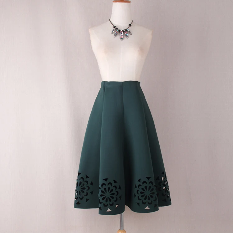 Dark Green ORMELL, плиссированная юбка, элегантная, весна-осень, вязанная крючком, черная, красная, зеленая, для женщин, высокая талия, трапециевидная, миди, юбки для женщин, s - Цвет: Dark Green