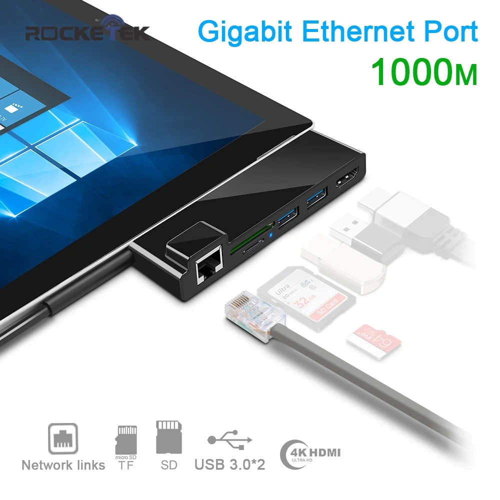 Rocketek usb 3 0 концентратор кардридер 4K HDMI совместимый гигабитный Ethernet адаптер SD/TF micro