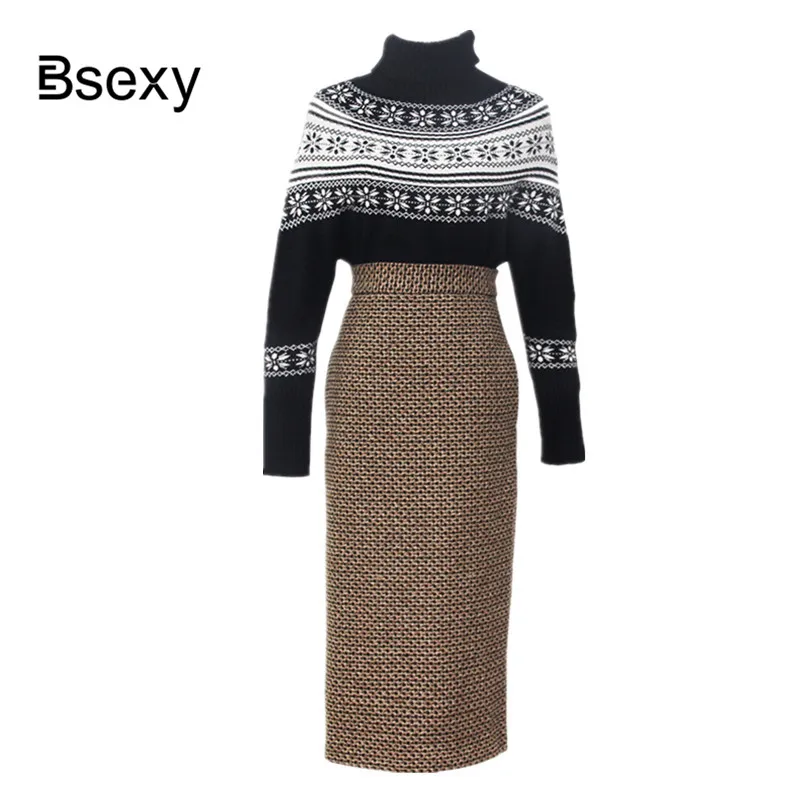 Winter Women's Plaid Wool Pencil Skirts high Waist woolen midi Long Skirt faldas mujer moda 2018 Runway Elegant OL Tweed | Женская