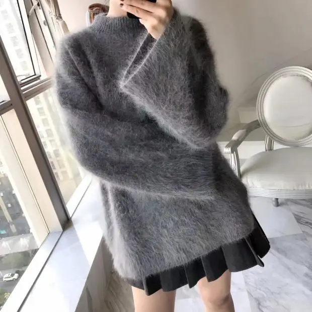 Two sided long haired mink sleeves with warm and loose thick wool sweaters F171211 | Женская одежда
