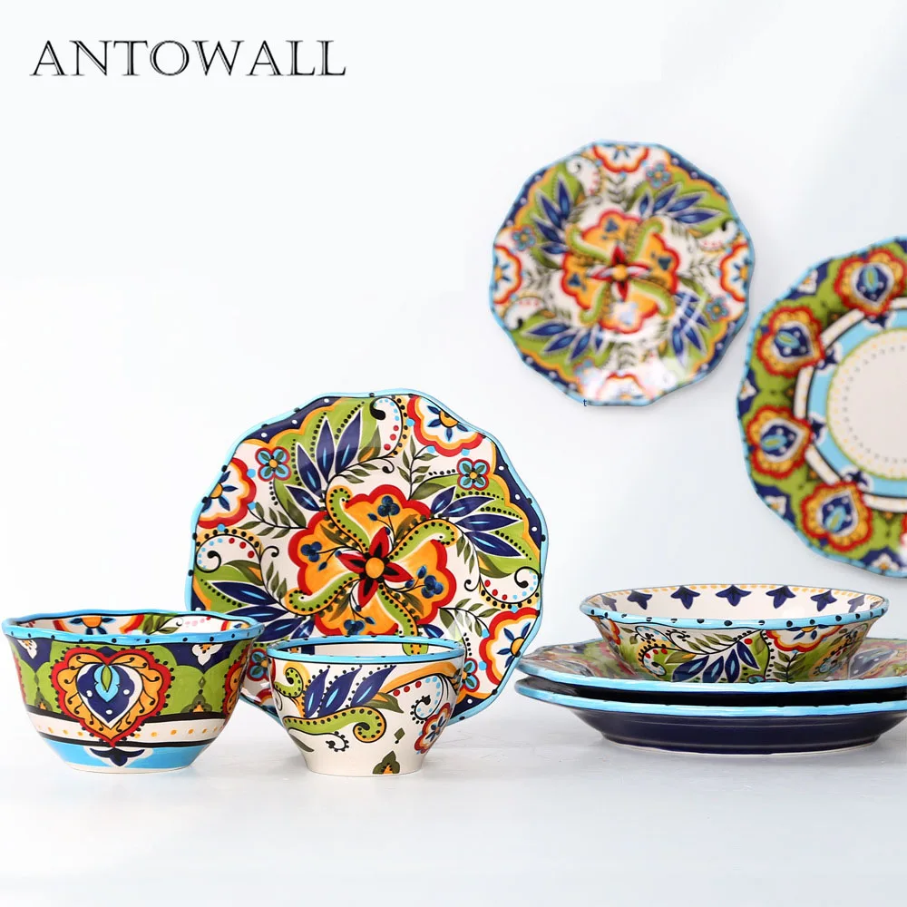 ANTOWALL, креативная керамическая тарелка, ручная роспись, модная, для ресторана, гофрированная, Западная пищевая тарелка, домашняя, подглазурная, в испанском стиле