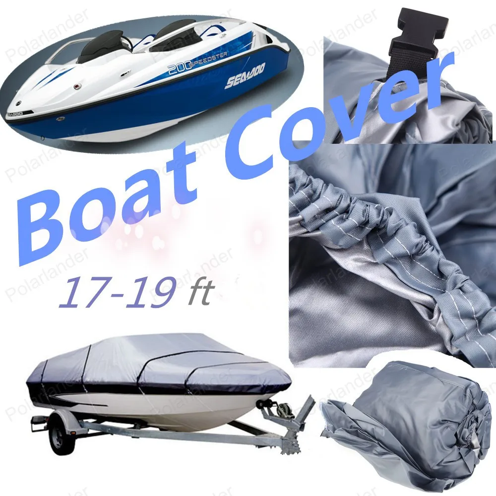 

HOT SELL Waterproof 210D GREY fishing Boat Cover for 17-19ft Beam 125" Trailerable Fish Ski V-Hull Weather UV Snow Protected