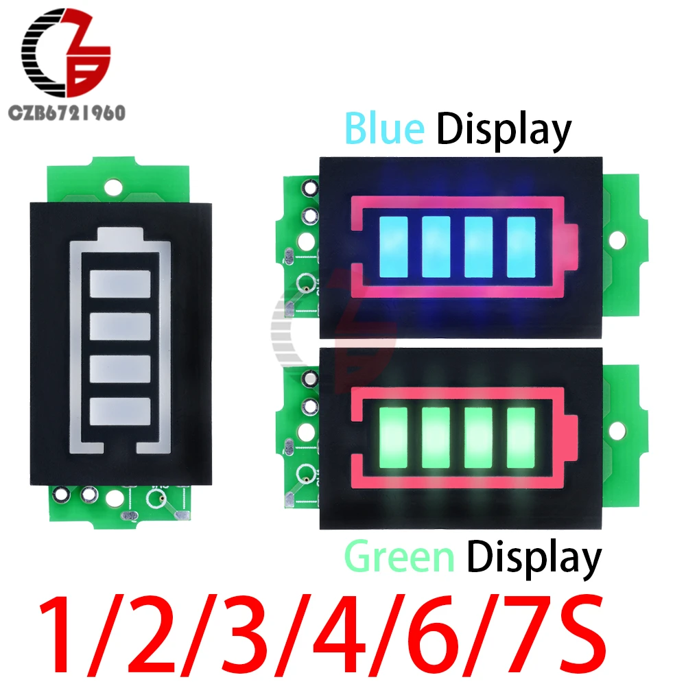 

1S/2S/3S/4S/6S/7S Lithium Battery Capacity Indicator Car Motorcycle Voltmeter Li-Po Li-ion Acid Lead Battery Volt Tester Panel