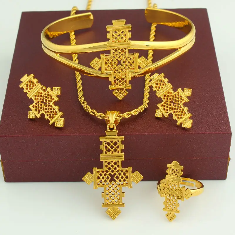 Комплект из колье и серёг с подвеской в виде креста|ethiopian jewelry|african womenwomen wedding |