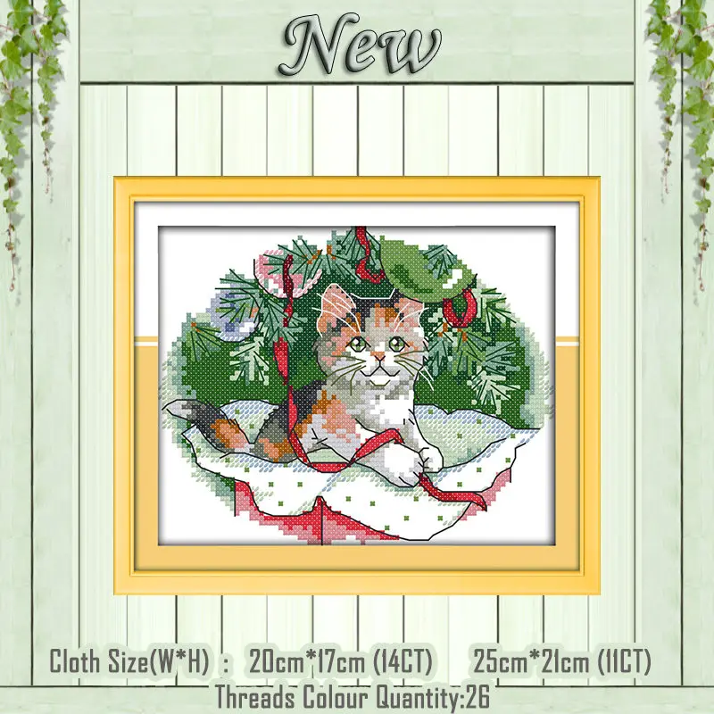 Christmas kitten Снег Рождество кошки живопись с котенком Счетный напечатанный на холсте DMC 14CT 11CT китайский вышивка крестом наборы для вышивания - Цвет: Christmas kitten