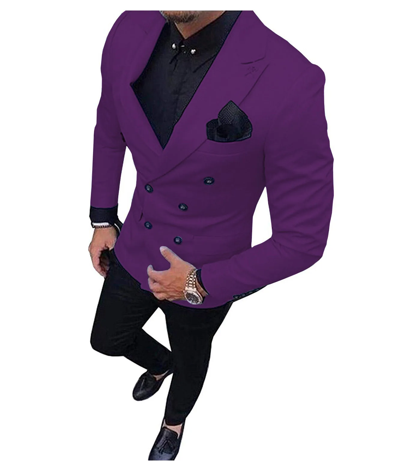 purple 2 шт. мужские костюмы Slim Fit Бизнес двубортные костюмы жениха шерсть "твид" розового цвета в стиле смокинга для вечернее платье на свадьбу(пиджак+ брюки - Цвет: purple
