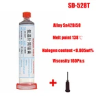 Оригинальный 100 г Sn42Bi58 SD-528T низкая температура SMT СВЕТОДИОДНЫЙ бессвинцовый SMT паяльная паста точка плавления 138 градусов + иглы