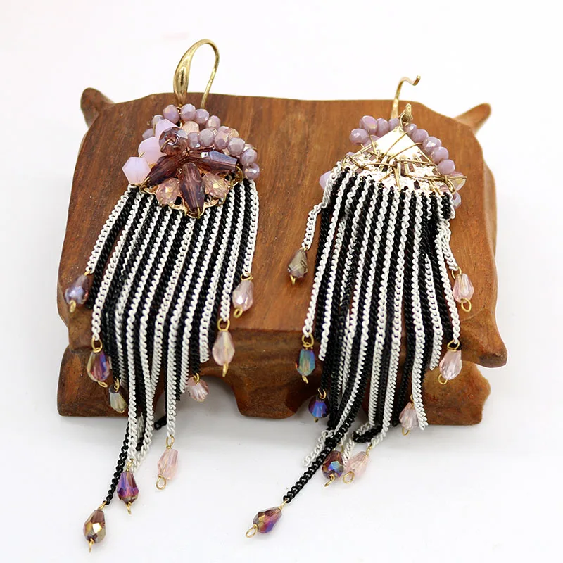 Женские серьги подвески ручной работы индийская цепь длинные с кристаллами в