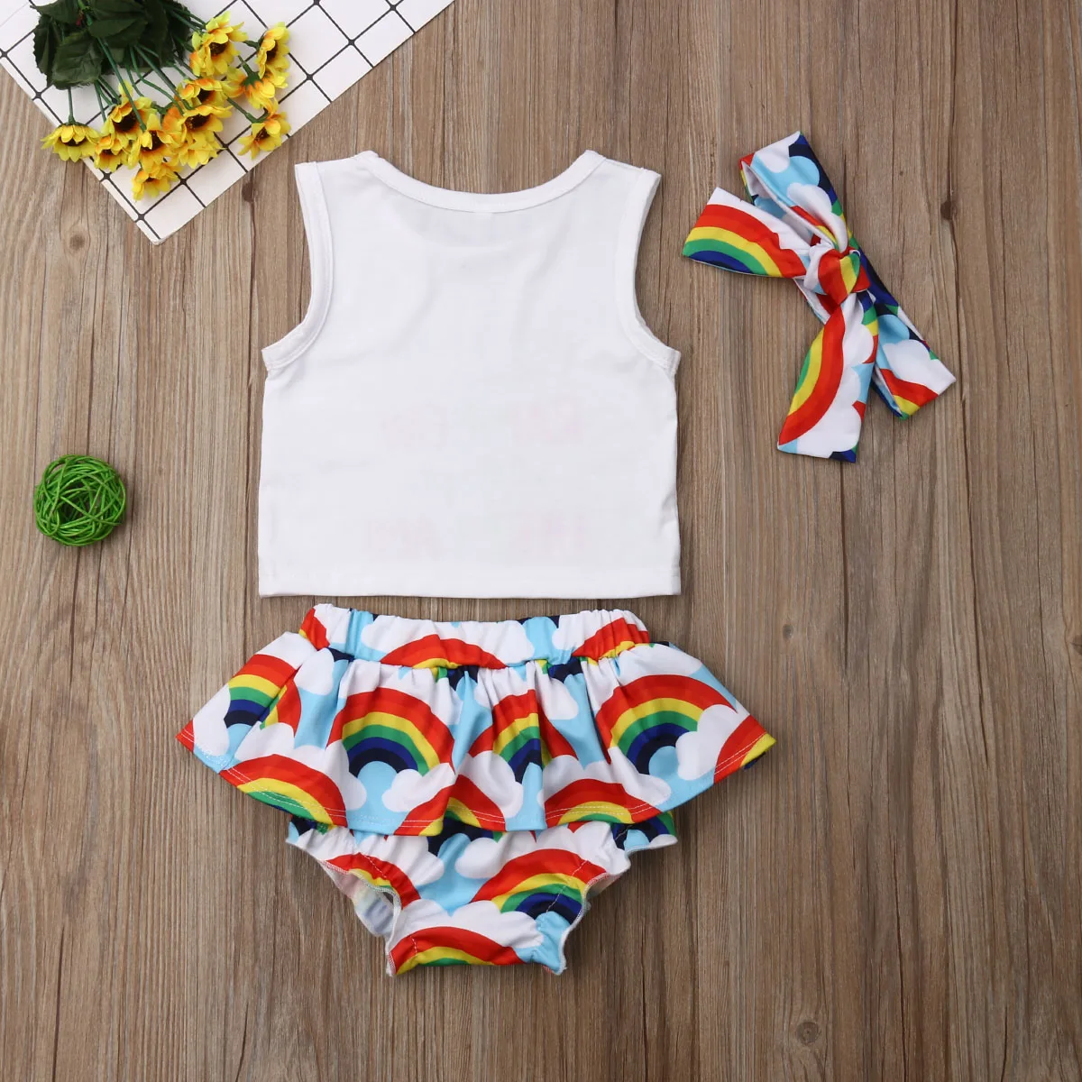 Летние топы для новорожденных мальчиков и девочек + радужные шорты-пачки