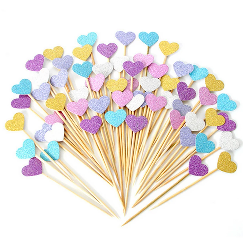 10 шт./лот блестящий Топпер для торта в форме сердца декорирование тортов капкейк