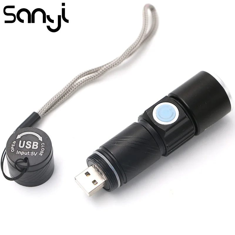 Sanyi USB светодиодный фонарик для кемпинга, охоты, ночной рыбалки, масштабируемая лампа, Мини Портативная лампа, 3 режима света