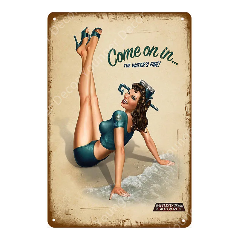 Постер для девушки Pin Up металлический плакат жестяные знаки винтажное