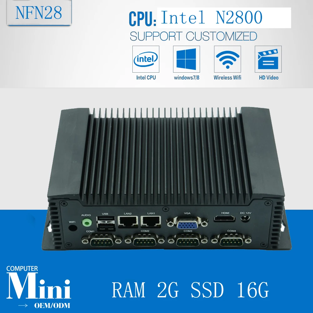 Kaufen Industrie-pc Atom N2800 1,86 GHz Billige Lüfterlose Embedded Win/XP/2003/7/Linux System Mini Pc Mit RAM 2G SSD 16G