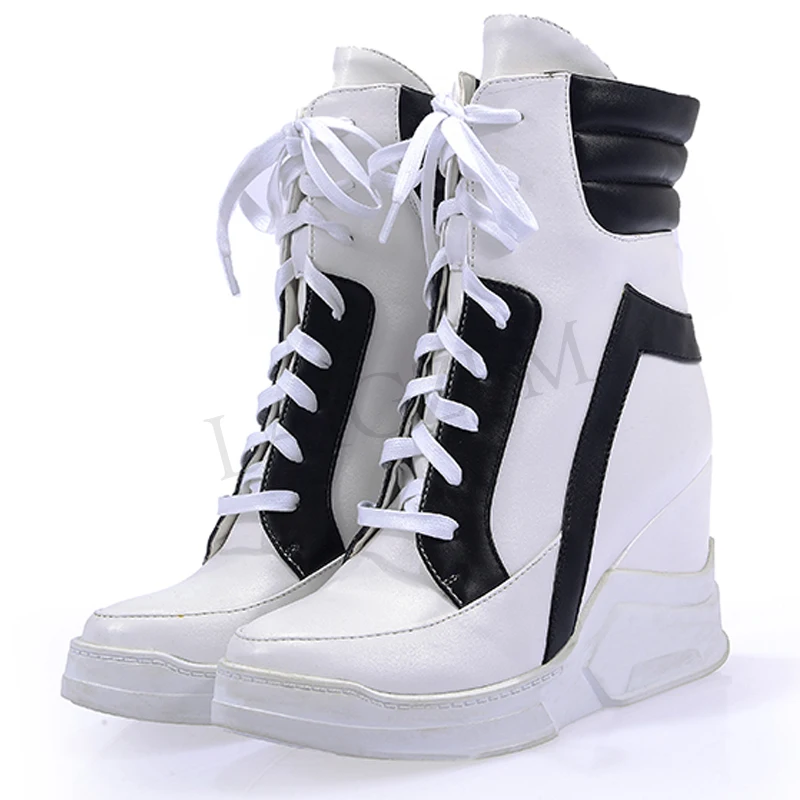 LAIGZEM/модные женские ботильоны на танкетке и каблуке со шнуровкой короткие