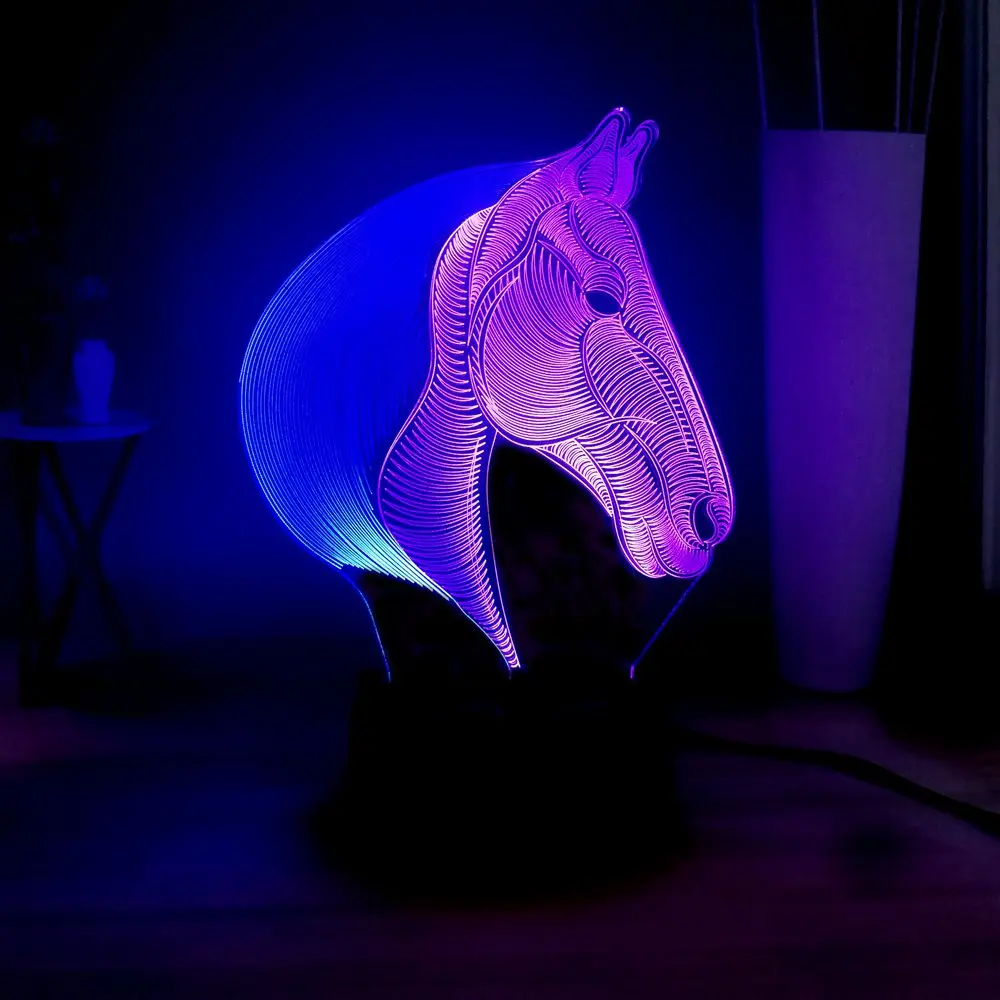 Нежная боковая 3D визуальная лампа с лошадью USB сенсорный светодиодный детский