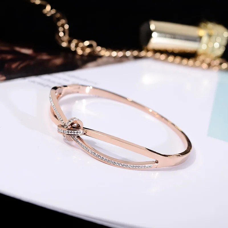 YUN RUO 2019 простой и шикарный модный браслет с бантом из кристаллов цвета розового