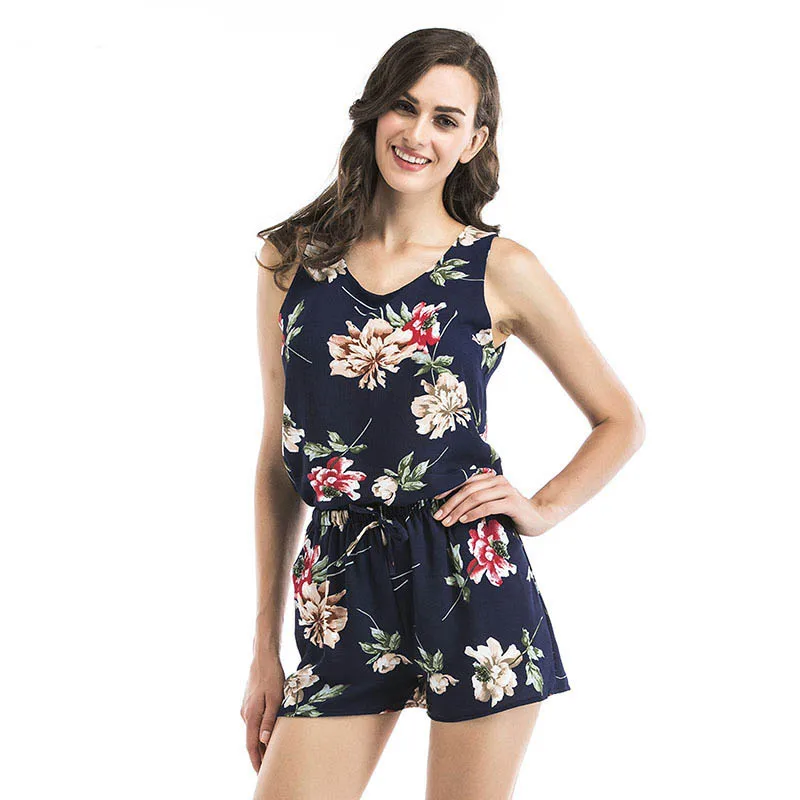 womens two piece sets 2019 short sets for women Floral chiffon vest + shorts two-piece suit women sets