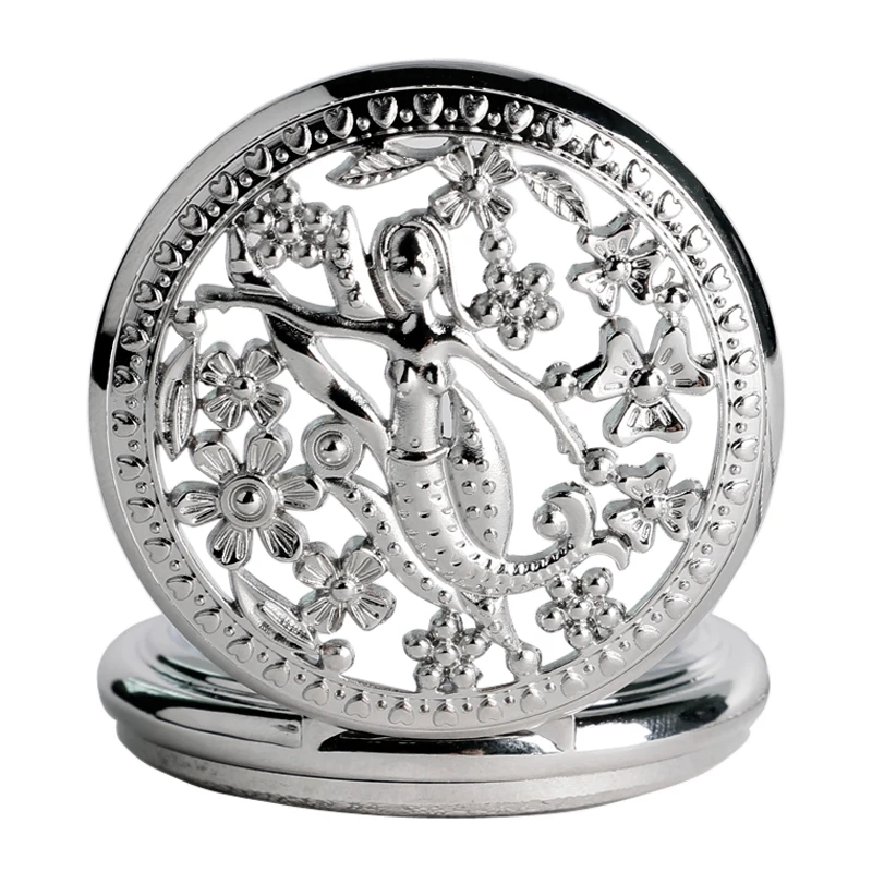 Ретро элегантные милые очаровательные серебряные кварцевые карманные часы