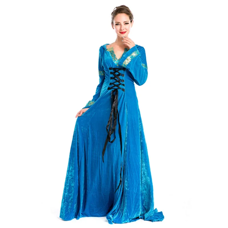 Gothic Blue Velvet Halloween Princess Costume Dress Party Games Luxury Clothing M4725 | Тематическая одежда и униформа